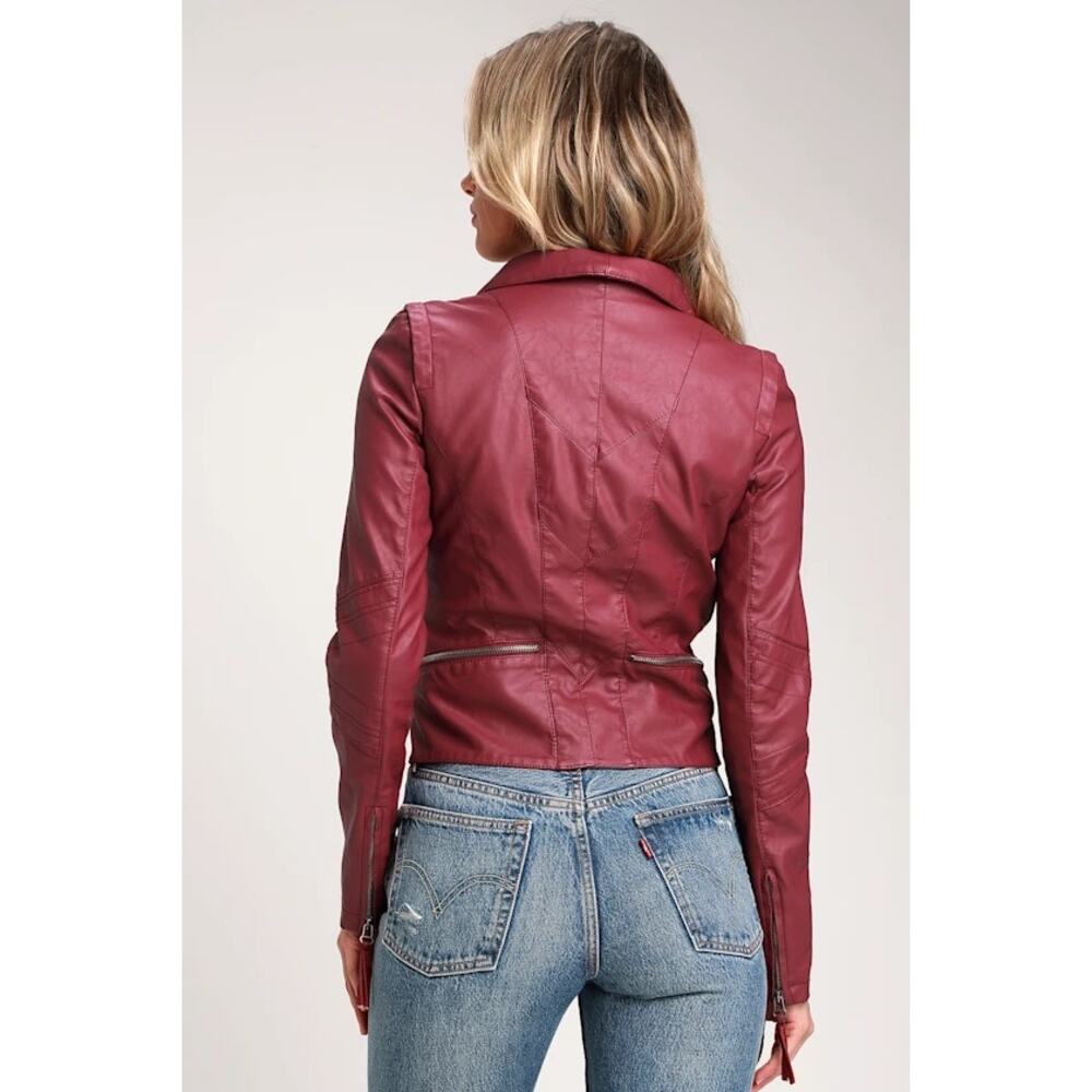 NWT Up on a Tuesday Burgundy Vegan Leather Jacket Size M - Picture 2 of 4